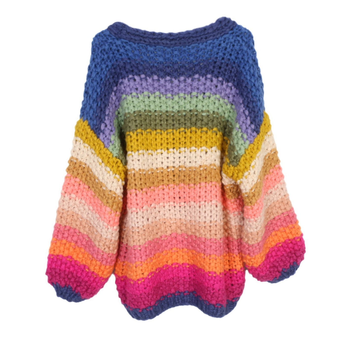 European And American Style Rainbow Pure Handmade Small Flower Striped Lazy Thick Needle Sweater