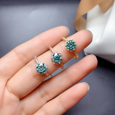 New 925 Silver Women's Ring Eardrop Frame Round 6 8mm Moissanite Ancient Silver