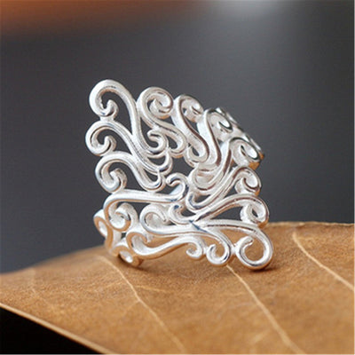 Silver Plated Women's Pattern Flower Ring
