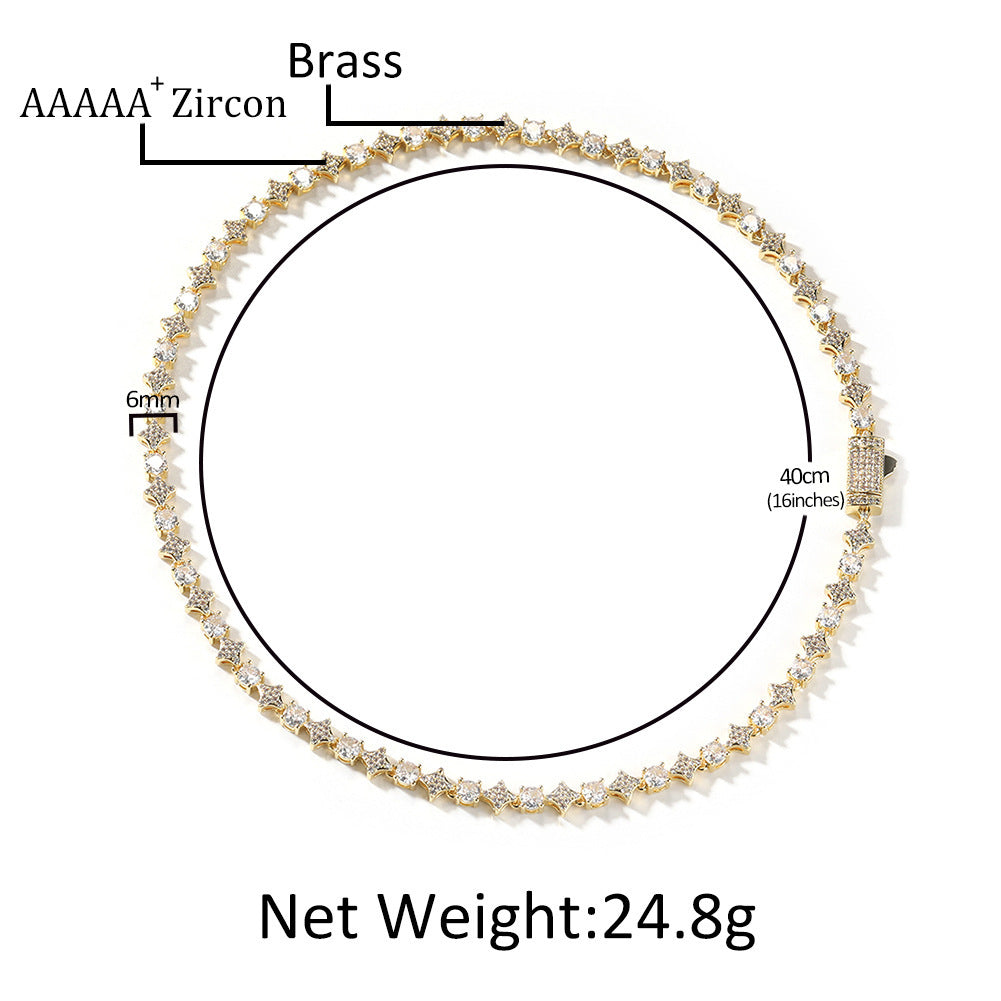 Fashion 6mm Star Zircon Tennis Chain Necklace For Men