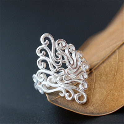 Silver Plated Women's Pattern Flower Ring