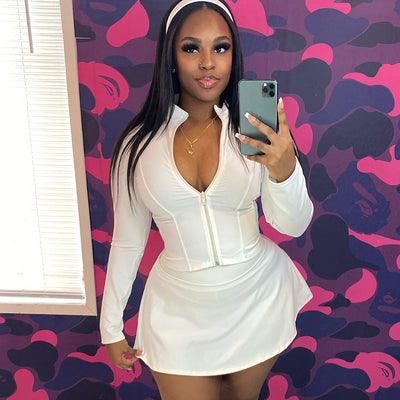 Women's Fashion Slim-fit Zipper Cardigan Two-piece Suit