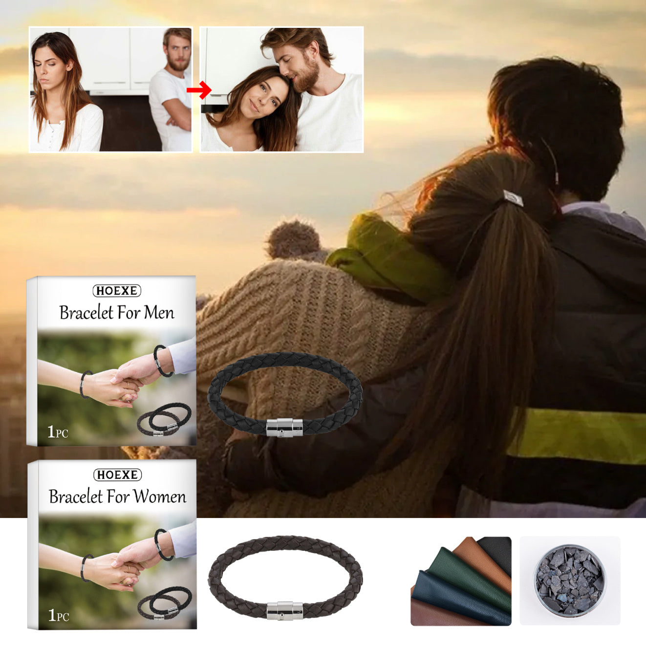 Hoexe Couple Bracelet PU Leather Rope Braided Men's And Women's Personalized Minimalist Style Couple Bracelet Fashion Accessories Hand Jewelry