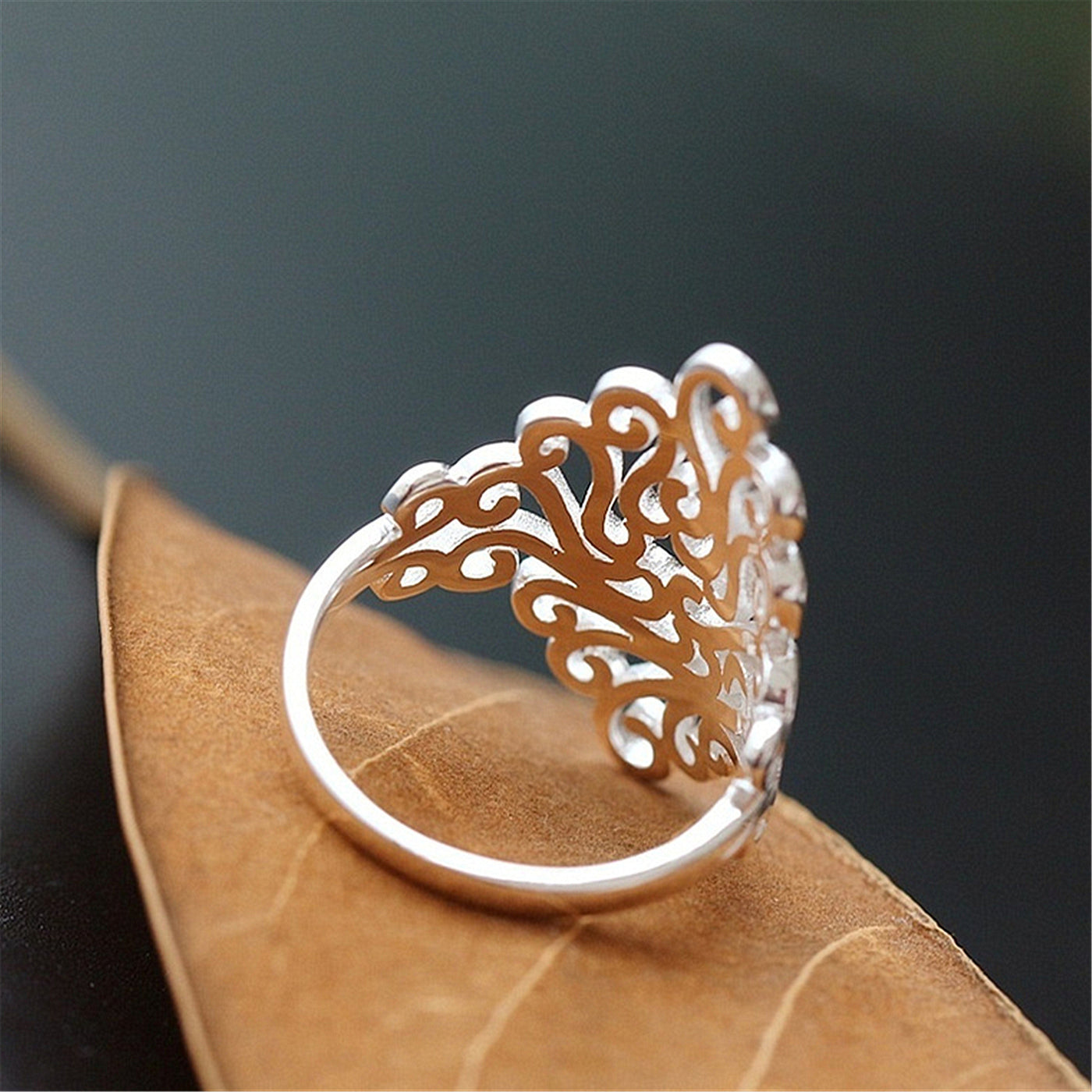 Silver Plated Women's Pattern Flower Ring
