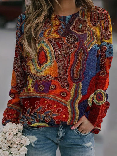 Casual Fashion Loose Ethnic Style Retro Long Sleeve Crew Neck Pullover Sweatshirt