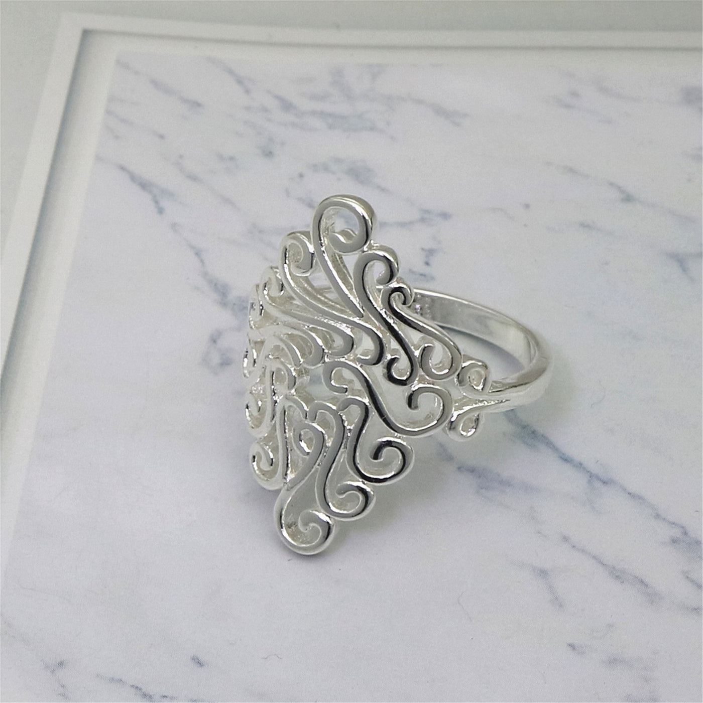 Silver Plated Women's Pattern Flower Ring