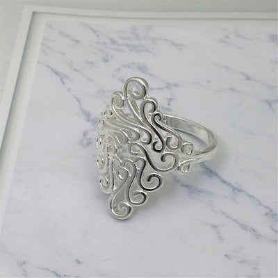 Silver Plated Women's Pattern Flower Ring