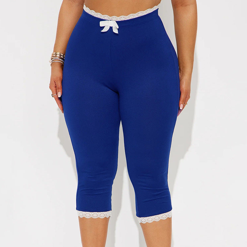 Sexy Lace Leopard Print Cropped Tight Straight-leg Pants