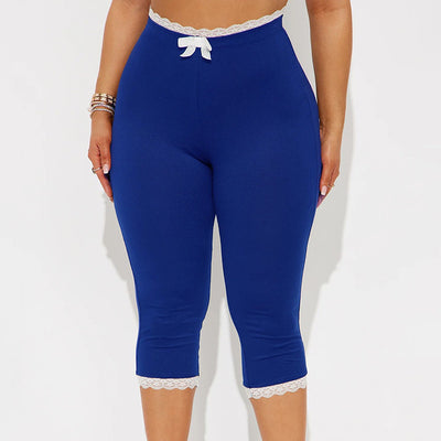 Sexy Lace Leopard Print Cropped Tight Straight-leg Pants