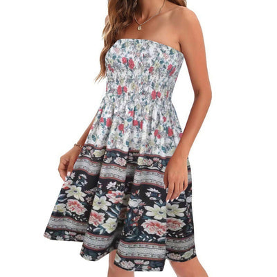 European And American Spring And Summer New Fashion Printed Beach Vacation Sexy Tube Top Dress