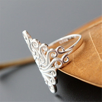Silver Plated Women's Pattern Flower Ring