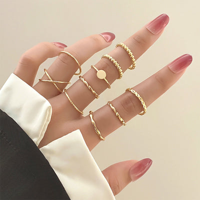 New Women's Knuckle Ring Twist Cross 10-piece Set