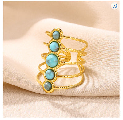 Turquoise Inlaid Multi-layer Female Ring