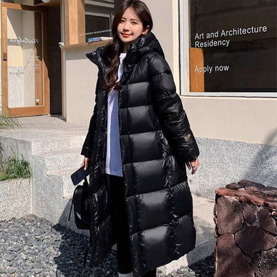 Long Black Same Over-the-knee Thick Down Jacket Women's Coat