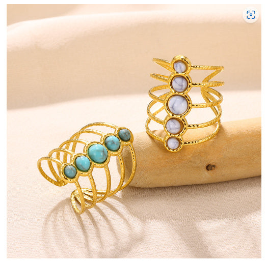 Turquoise Inlaid Multi-layer Female Ring