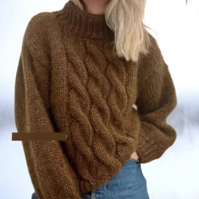 European And American Women's Turtleneck Pullover Thick Needle Brocade Sweater