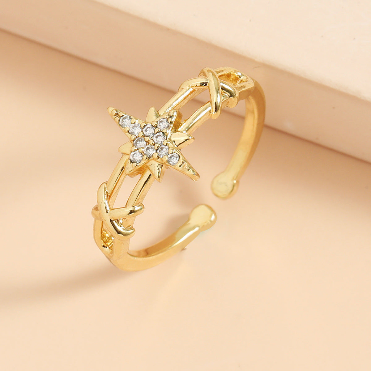 Elegant Eight Awn Star Micro Inlaid Zircon Open Ring For Women