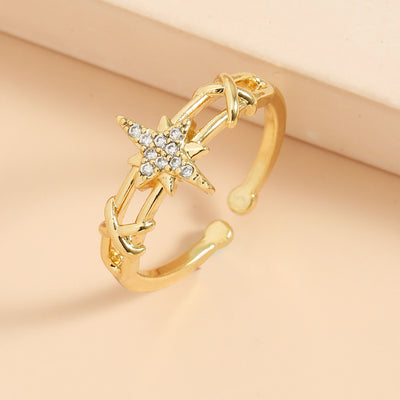 Elegant Eight Awn Star Micro Inlaid Zircon Open Ring For Women
