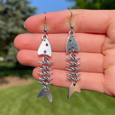 Ancient Silver Ornament Fishbone Fishbone Necklace Earrings