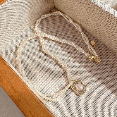 Niche Double Layer Twin Small Rice-shaped Beads Clavicle Temperament Entry Lux Fashion Necklace