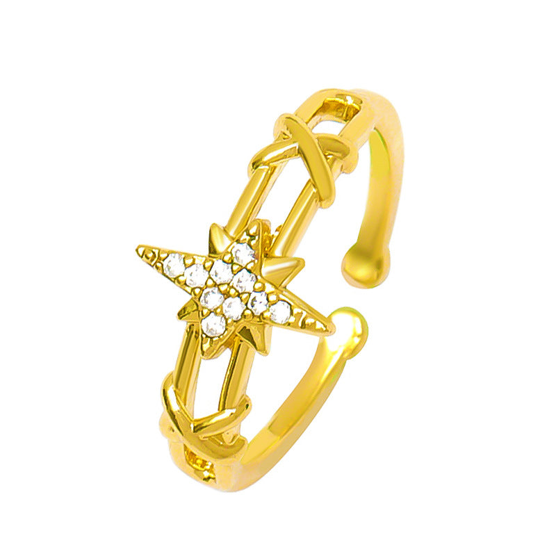 Elegant Eight Awn Star Micro Inlaid Zircon Open Ring For Women