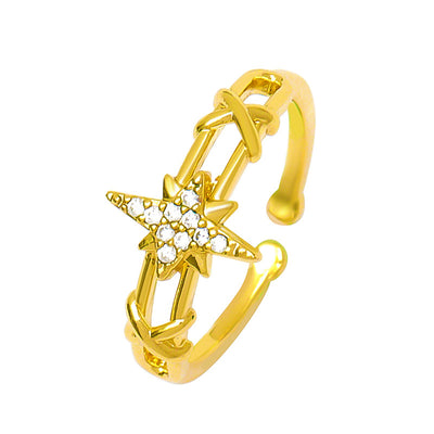 Elegant Eight Awn Star Micro Inlaid Zircon Open Ring For Women