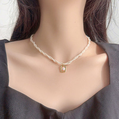 Niche Double Layer Twin Small Rice-shaped Beads Clavicle Temperament Entry Lux Fashion Necklace