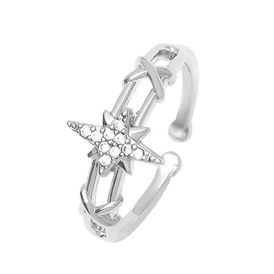 Elegant Eight Awn Star Micro Inlaid Zircon Open Ring For Women