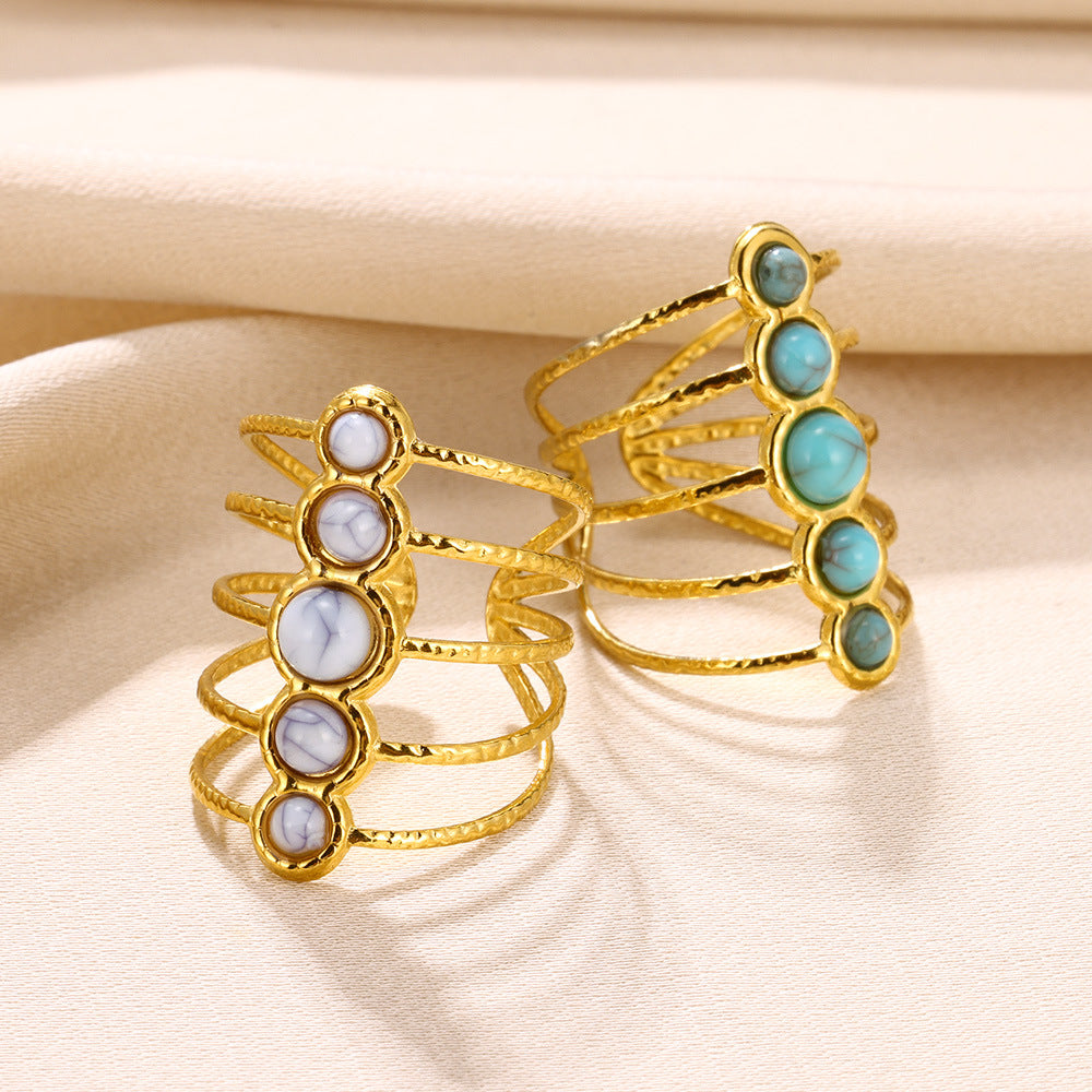 Turquoise Inlaid Multi-layer Female Ring