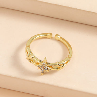 Elegant Eight Awn Star Micro Inlaid Zircon Open Ring For Women