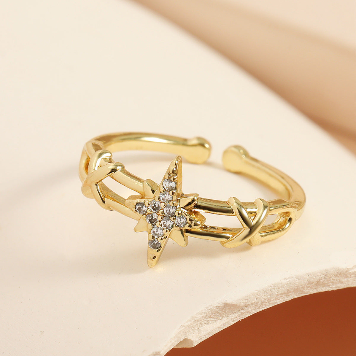 Elegant Eight Awn Star Micro Inlaid Zircon Open Ring For Women