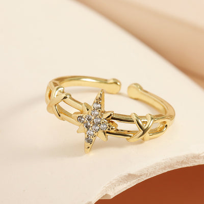 Elegant Eight Awn Star Micro Inlaid Zircon Open Ring For Women