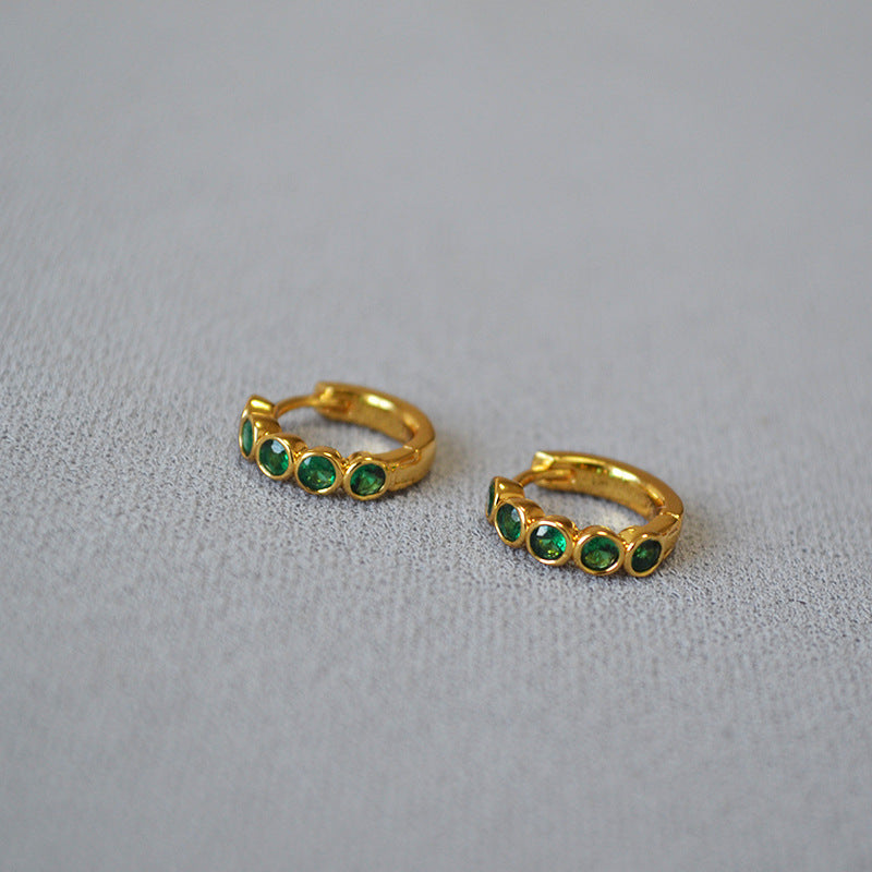 Women's Fashion Simple Brass Gold-plated Emerald Zircon Earrings