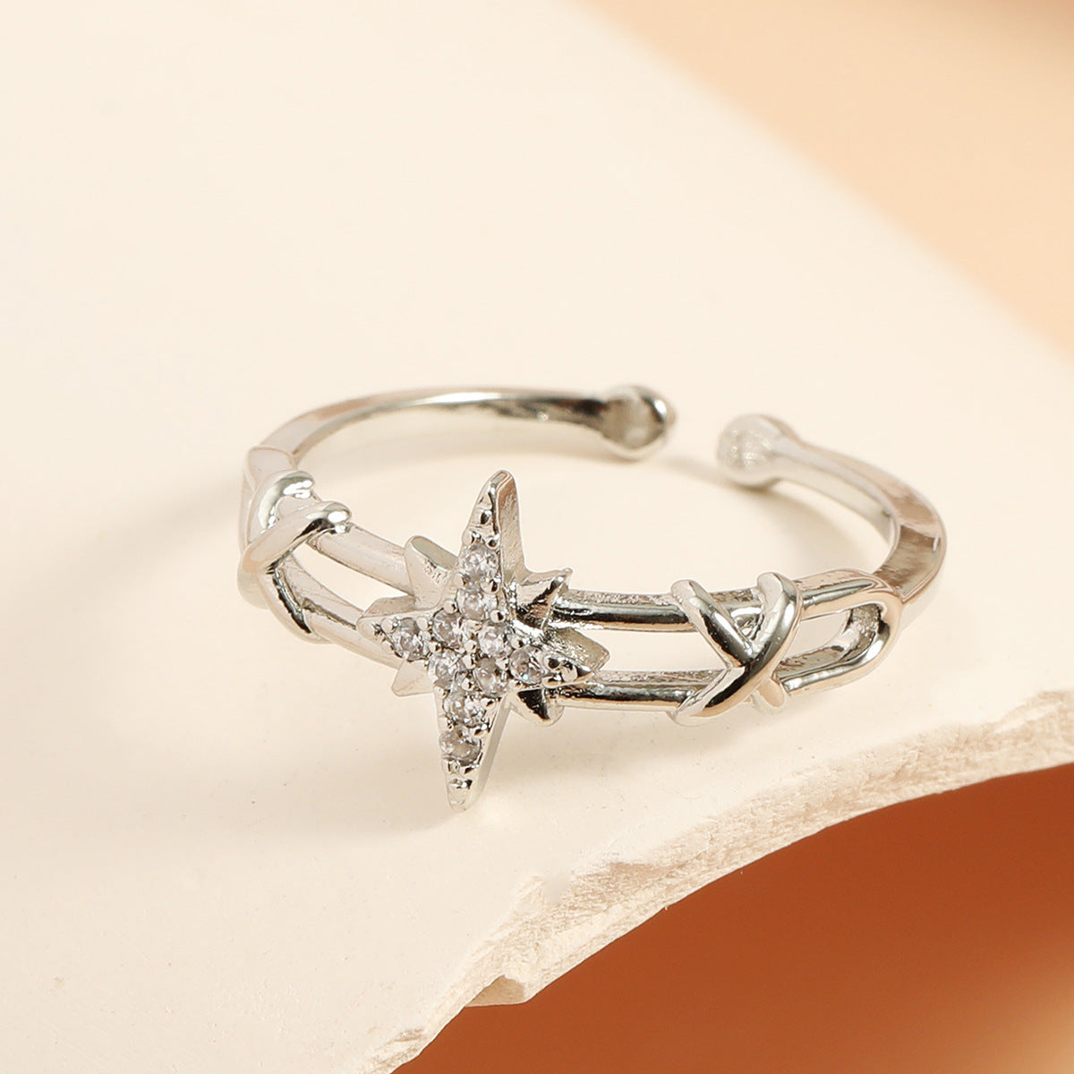 Elegant Eight Awn Star Micro Inlaid Zircon Open Ring For Women