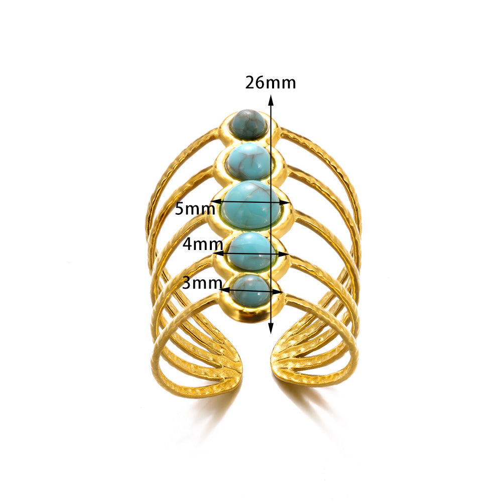 Turquoise Inlaid Multi-layer Female Ring