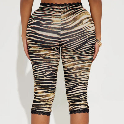 Sexy Lace Leopard Print Cropped Tight Straight-leg Pants