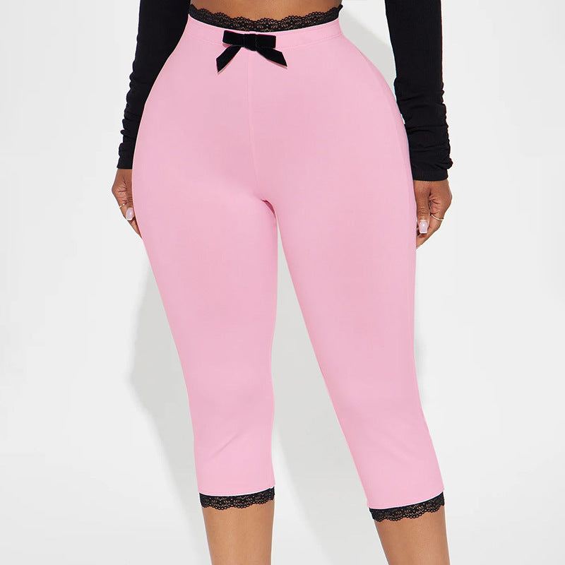 Sexy Lace Leopard Print Cropped Tight Straight-leg Pants