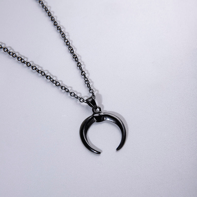 Punk Black Witch Horn Necklace Halloween Jewelry