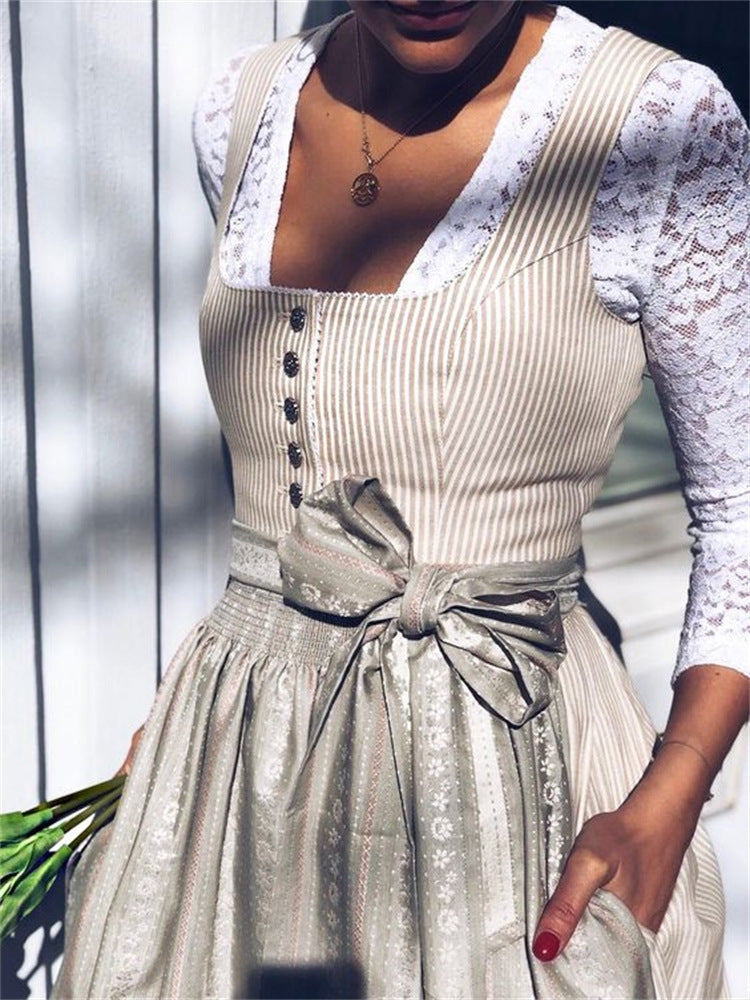 Women's Fashion Bowknot Long French Beer Dress