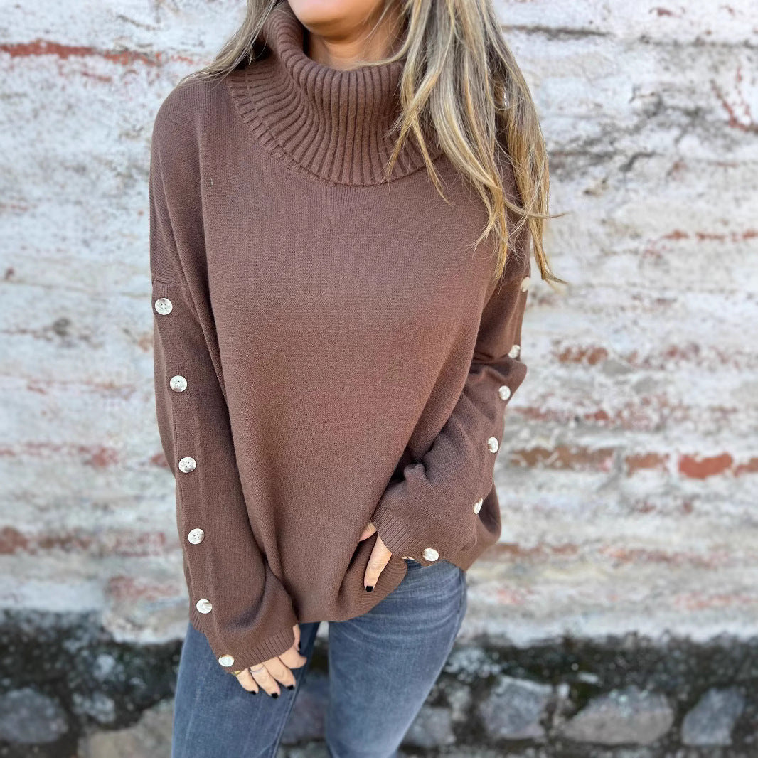 Casual Turtleneck Button Women's Sweater