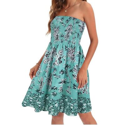 European And American Spring And Summer New Fashion Printed Beach Vacation Sexy Tube Top Dress